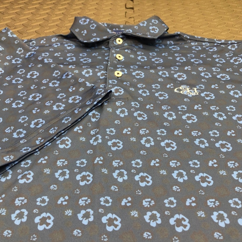 Stitch Golf Polo Shirt Mens M Blue Performance Canoe Club Floral Short Sleeve